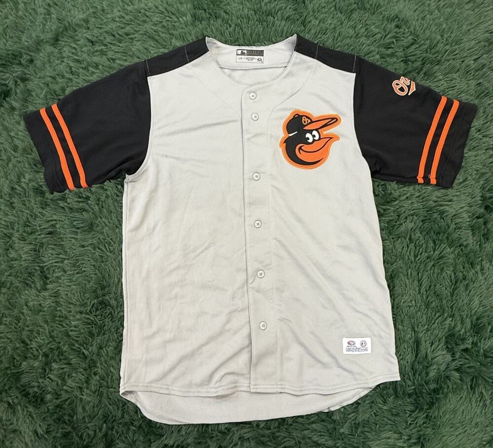 Majestic MLB Baltimore Orioles Gray Black Replica Jersey Men's L/G Button Up
